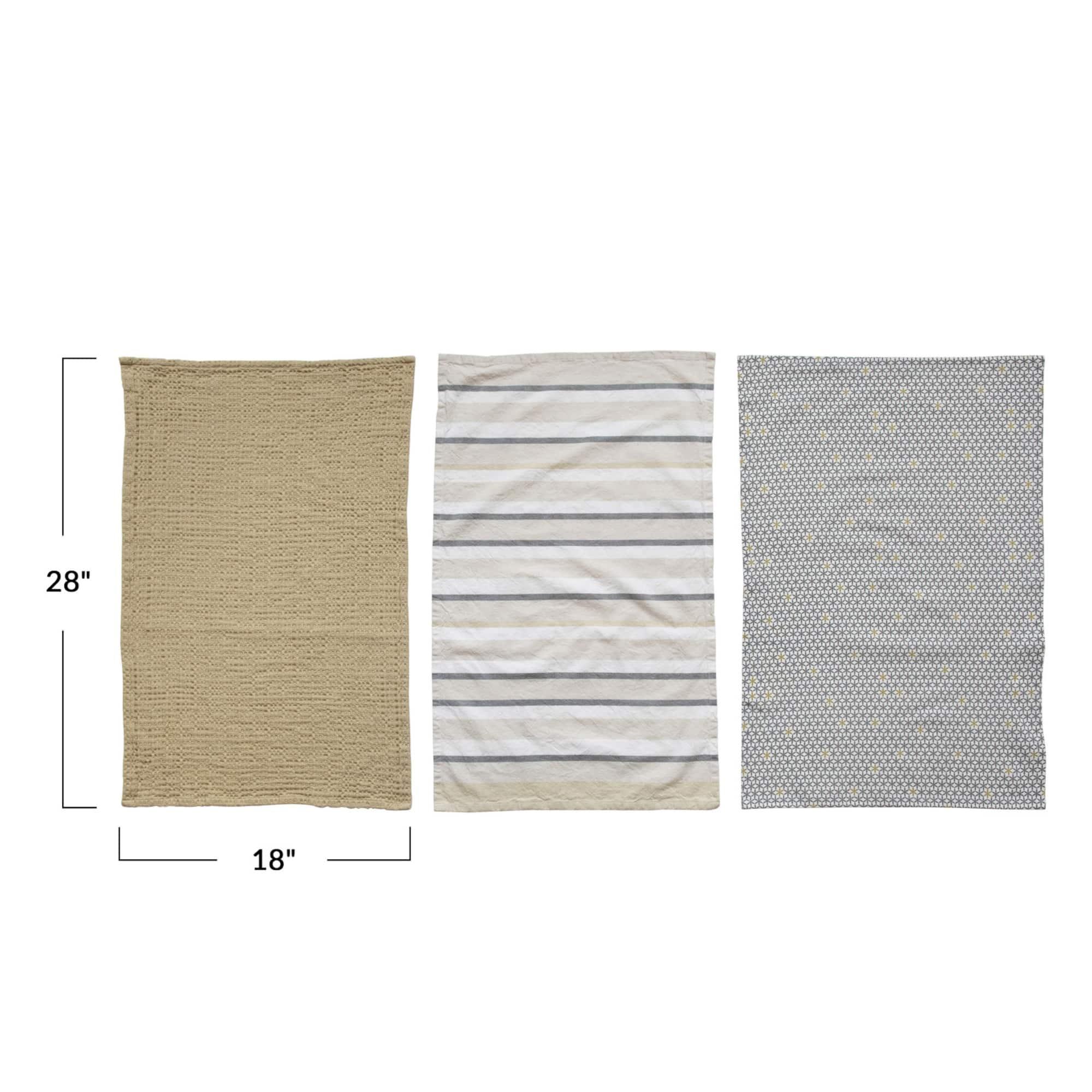 Hello Honey® 28" Mustard Yellow & Gray Cotton Kitchen Tea Towels Set